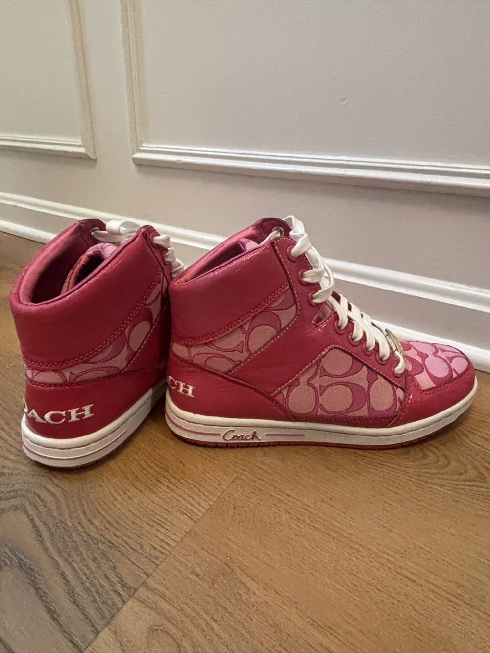 [NWOT] Coach Pink High-Top Sneakers with White Laces